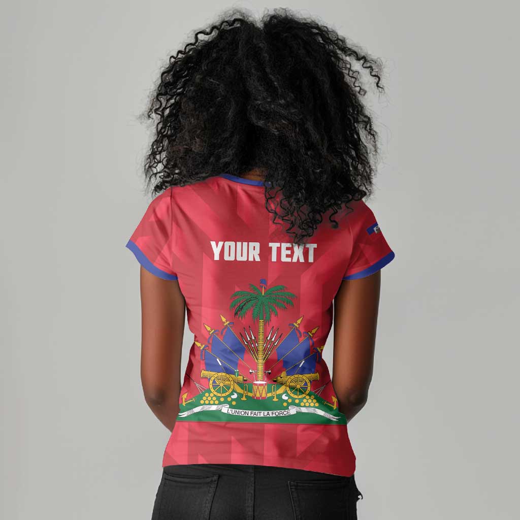 Personalized Afro Haiti Football Women V-Neck T-Shirt Les Grenadiers Made History Once Again Red Color LT14