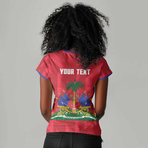 Personalized Afro Haiti Football Women V-Neck T-Shirt Les Grenadiers Made History Once Again Red Color - African Pride
