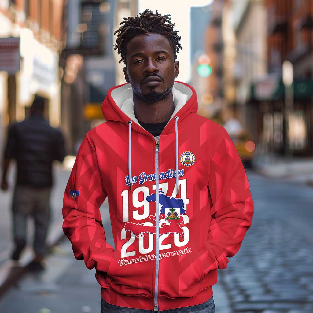 Personalized Afro Haiti Football Zip Hoodie Les Grenadiers Made History Once Again Red Color - African Pride