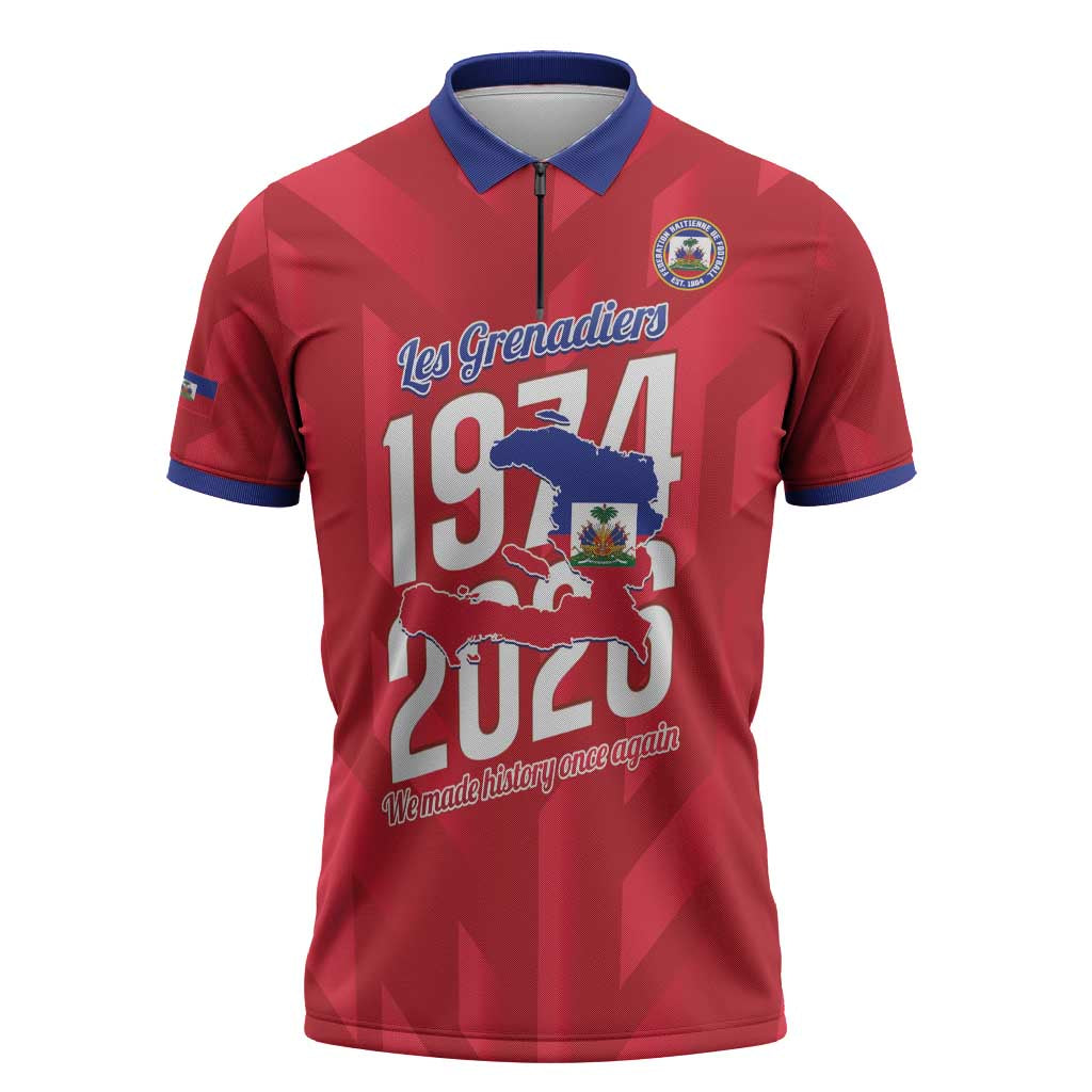 Personalized Haiti Football Zipper Polo Shirt Les Grenadiers Made History Once Again Red Color