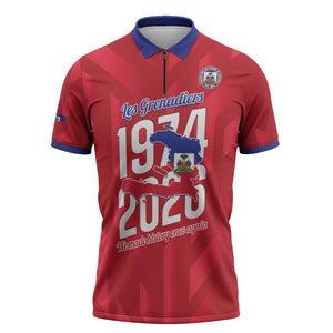 Personalized Haiti Football Zipper Polo Shirt Les Grenadiers Made History Once Again Red Color