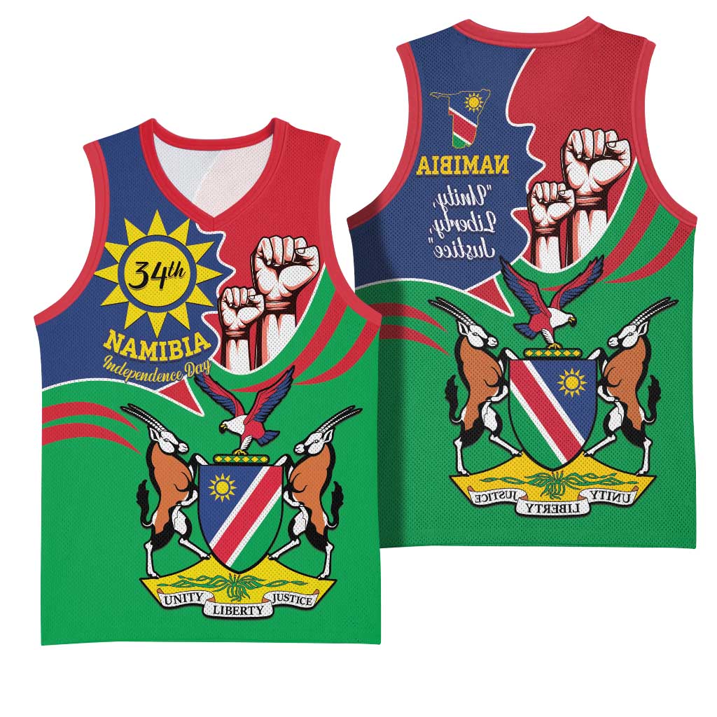 Namibia Independence Day Basketball Jersey Coat Of Arms Curve Style - African Pride