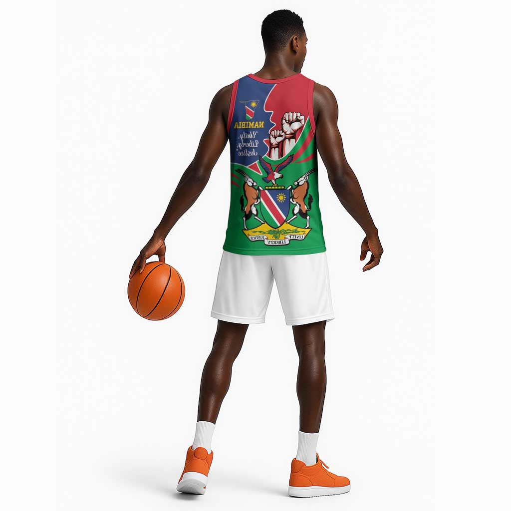 Namibia Independence Day Basketball Jersey Coat Of Arms Curve Style - African Pride