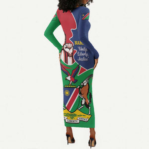 Namibia Independence Day Long Sleeve Bodycon Dress Coat Of Arms Curve Style LT14