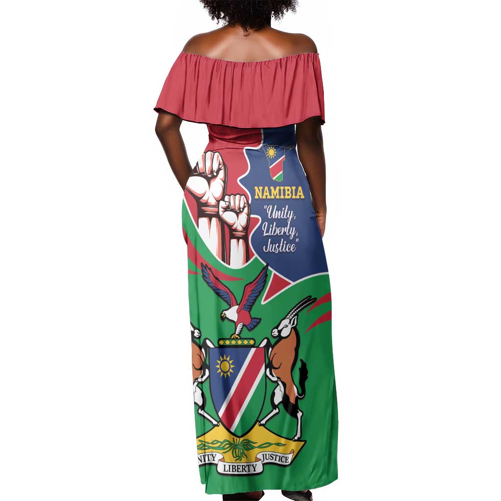 Namibia Independence Day Off Shoulder Maxi Dress Coat Of Arms Curve Style
