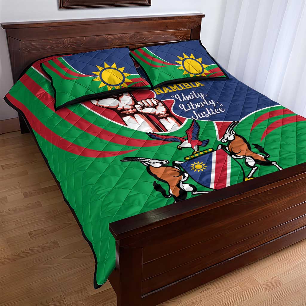 Namibia Independence Day Quilt Bed Set Coat Of Arms Curve Style