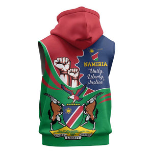 Namibia Independence Day Sleeveless Hoodie Coat Of Arms Curve Style - African Pride