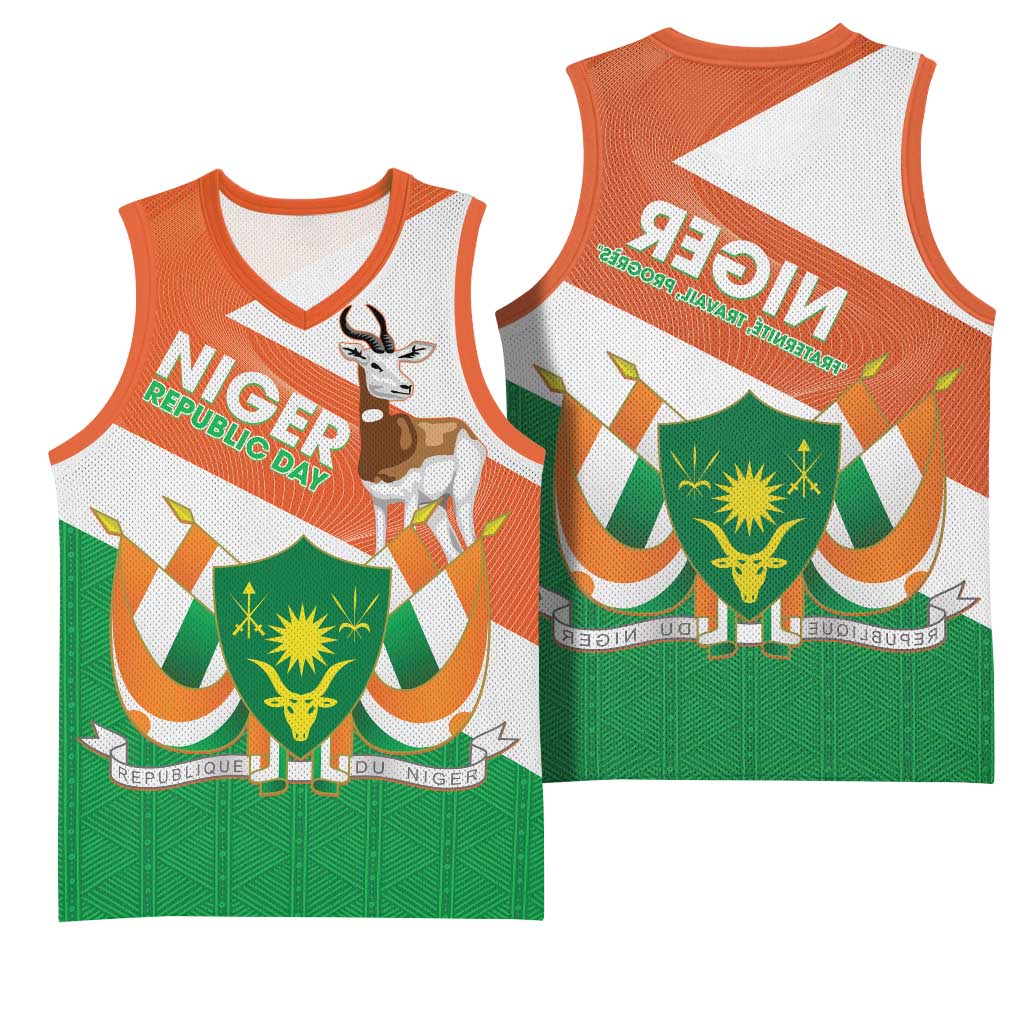 Afro Niger Basketball Jersey Dama Gazelle African Pattern - Republic Day - African Pride