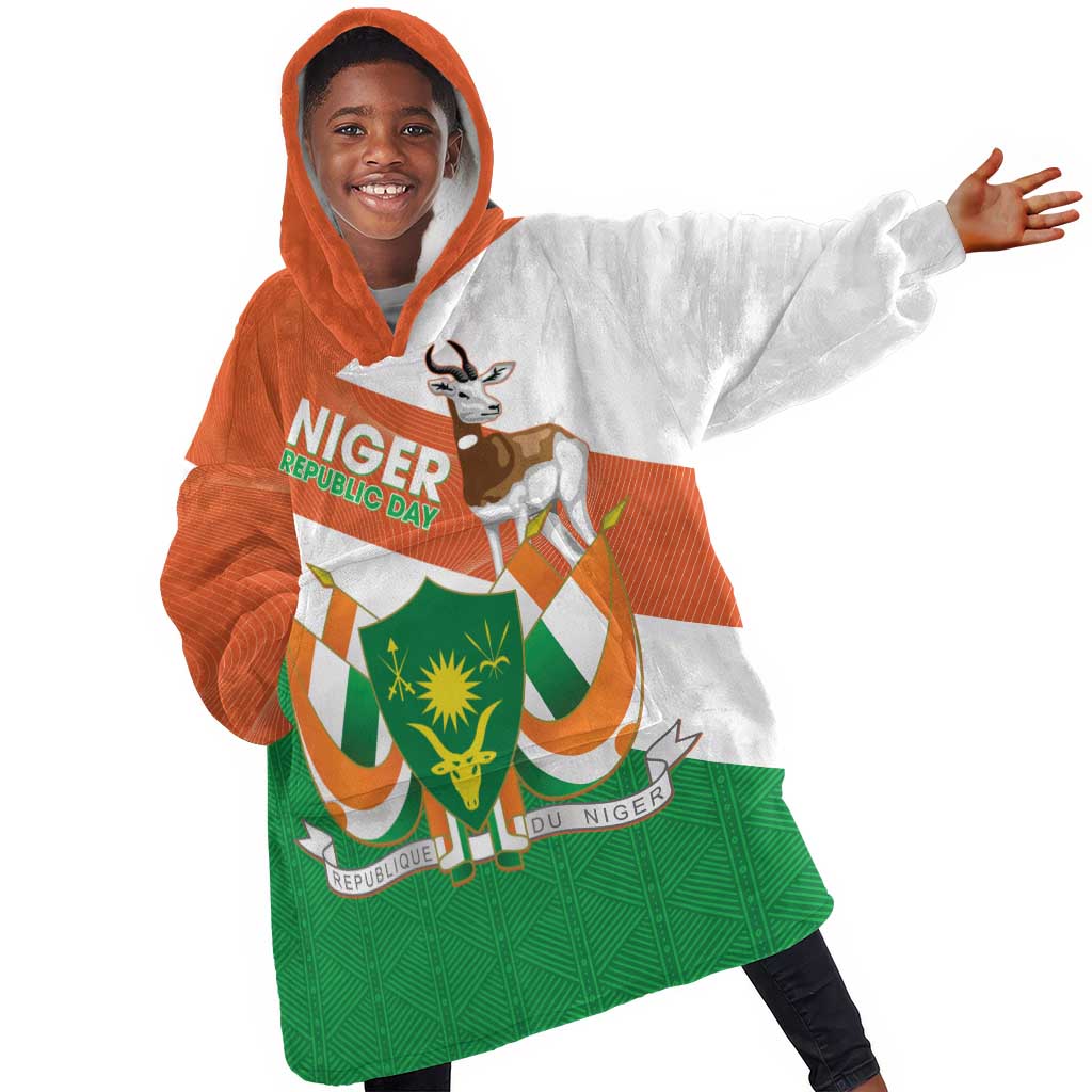 Afro Niger Kid Wearable Blanket Hoodie Dama Gazelle African Pattern - Republic Day