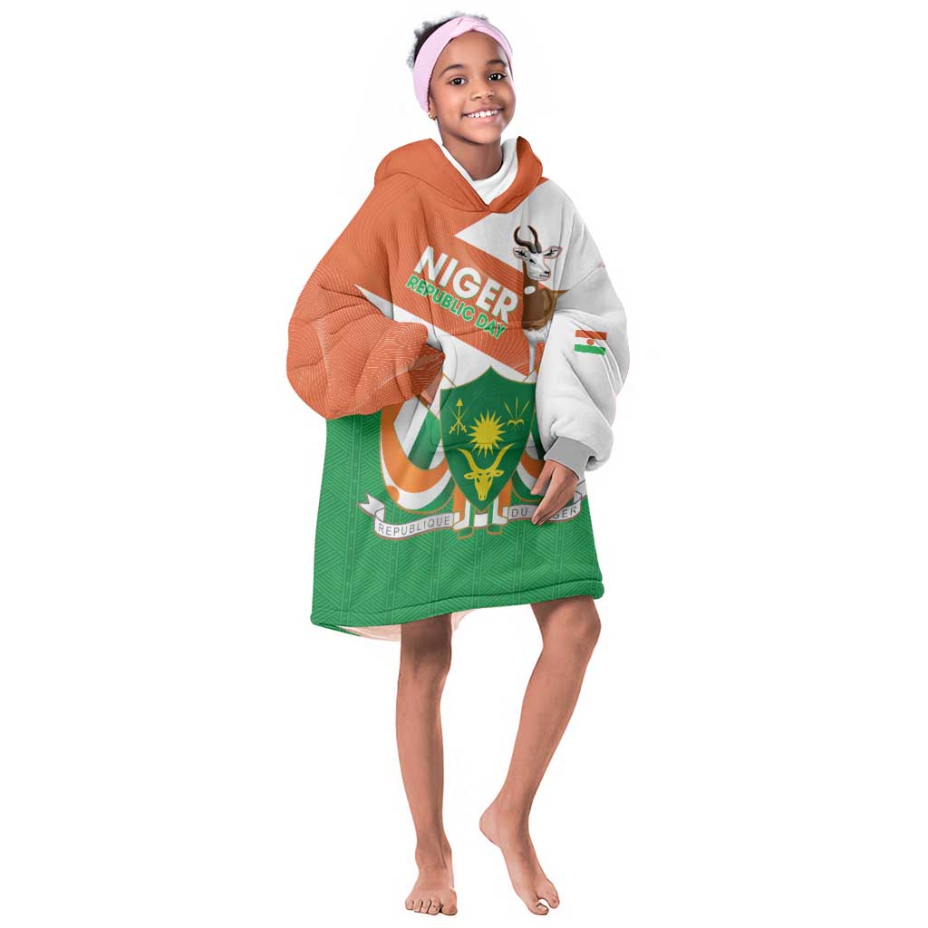 Afro Niger Kid Wearable Blanket Hoodie Dama Gazelle African Pattern - Republic Day
