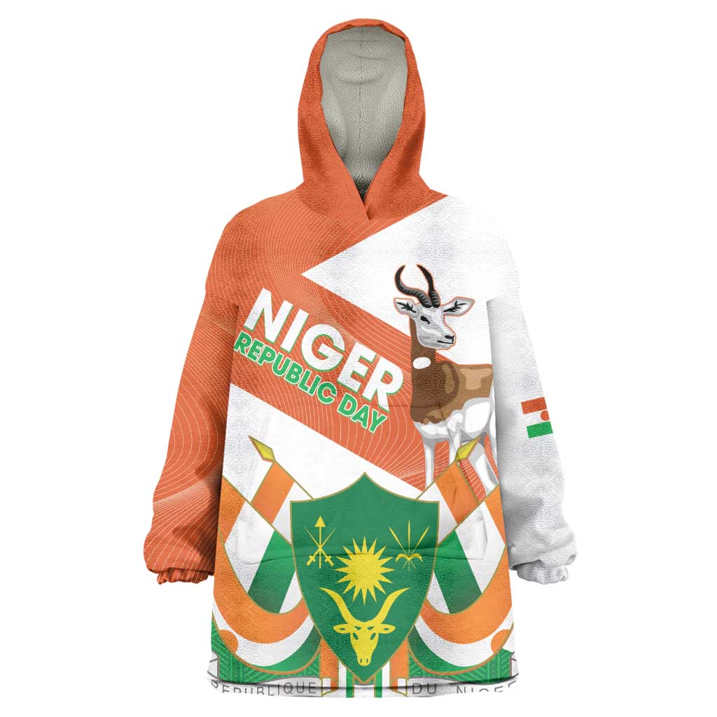 Afro Niger Kid Wearable Blanket Hoodie Dama Gazelle African Pattern - Republic Day