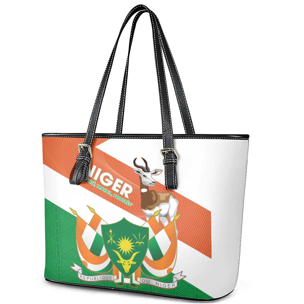 Afro Niger Leather Tote Bag Dama Gazelle African Pattern - Republic Day