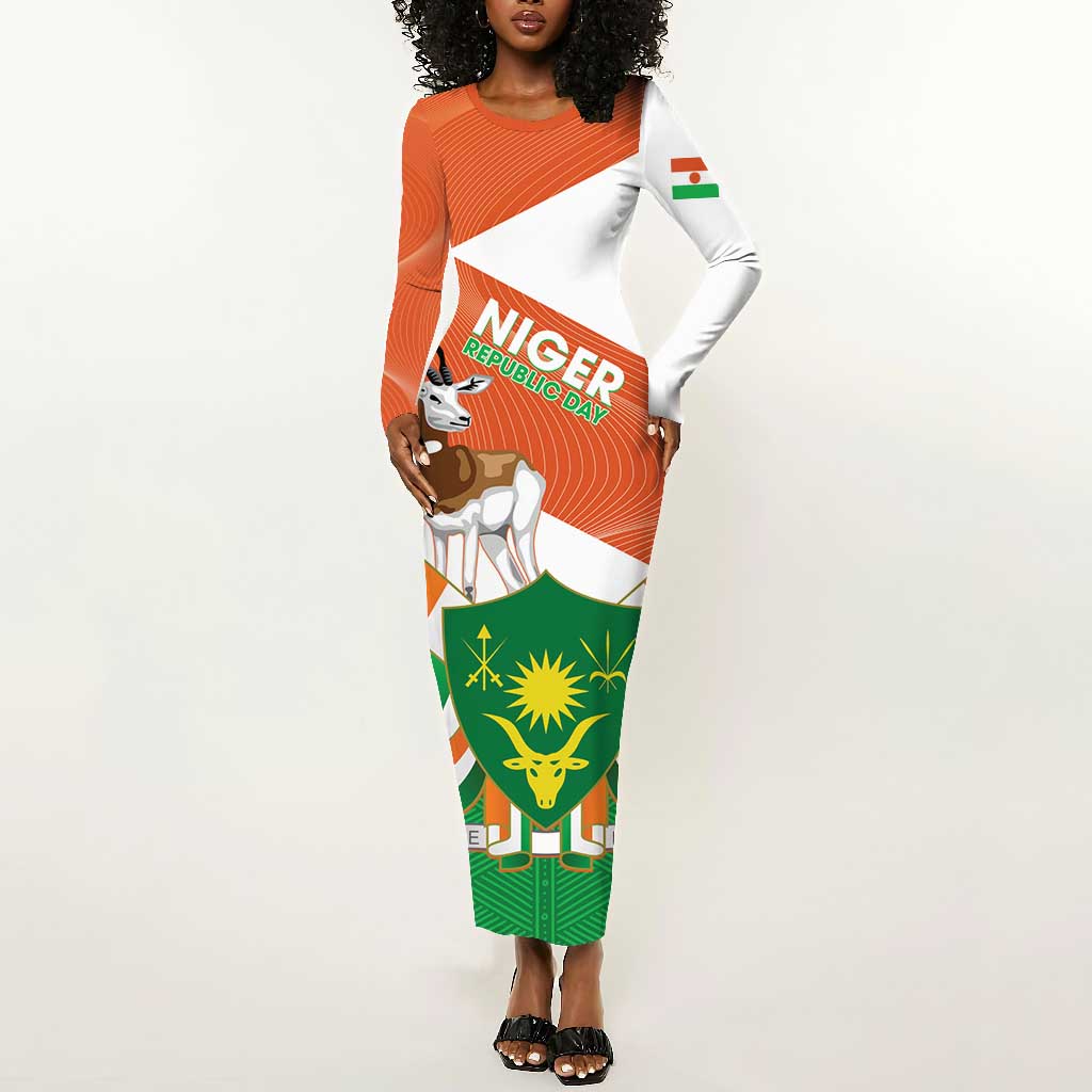 Afro Niger Long Sleeve Bodycon Dress Dama Gazelle African Pattern - Republic Day LT14