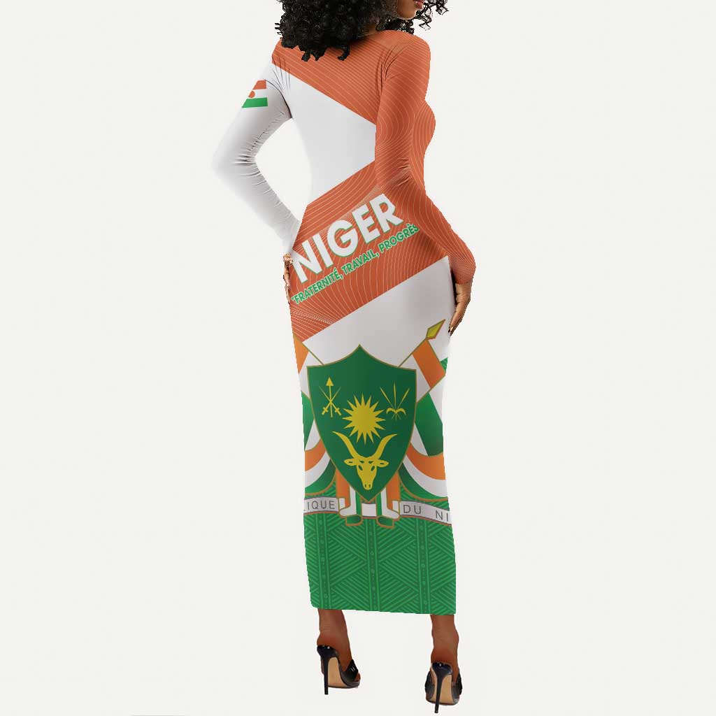 Afro Niger Long Sleeve Bodycon Dress Dama Gazelle African Pattern - Republic Day LT14