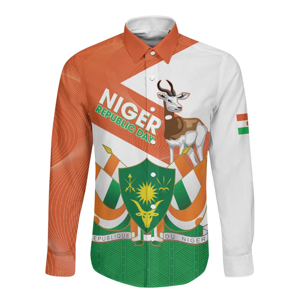 Afro Niger Long Sleeve Button Shirt Dama Gazelle African Pattern - Republic Day