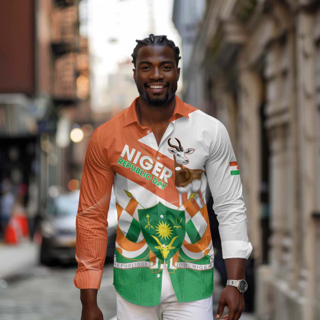 Afro Niger Long Sleeve Button Shirt Dama Gazelle African Pattern - Republic Day