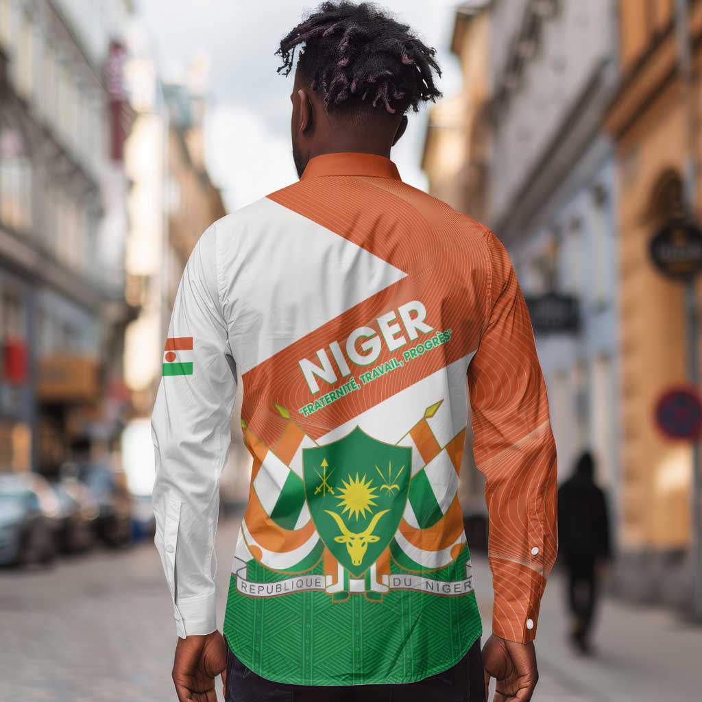 Afro Niger Long Sleeve Button Shirt Dama Gazelle African Pattern - Republic Day