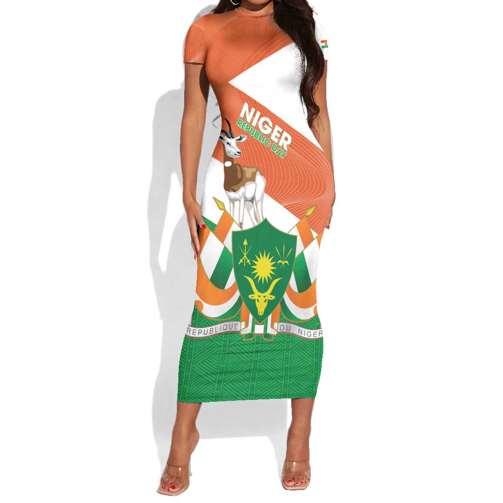 Afro Niger Short Sleeve Bodycon Dress Dama Gazelle African Pattern - Republic Day LT14