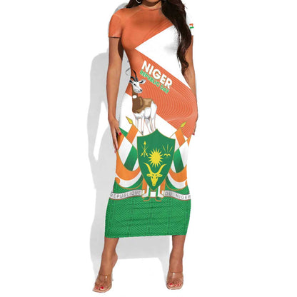 Afro Niger Short Sleeve Bodycon Dress Dama Gazelle African Pattern - Republic Day LT14