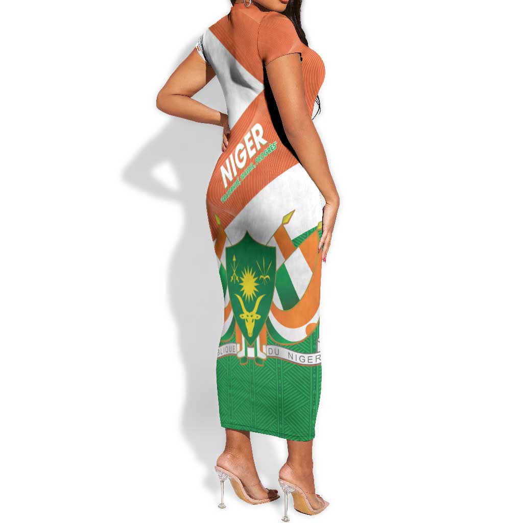 Afro Niger Short Sleeve Bodycon Dress Dama Gazelle African Pattern - Republic Day LT14