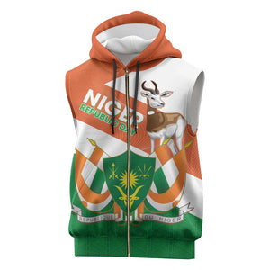 Afro Niger Sleeveless Zip Hoodie Dama Gazelle African Pattern - Republic Day - African Pride
