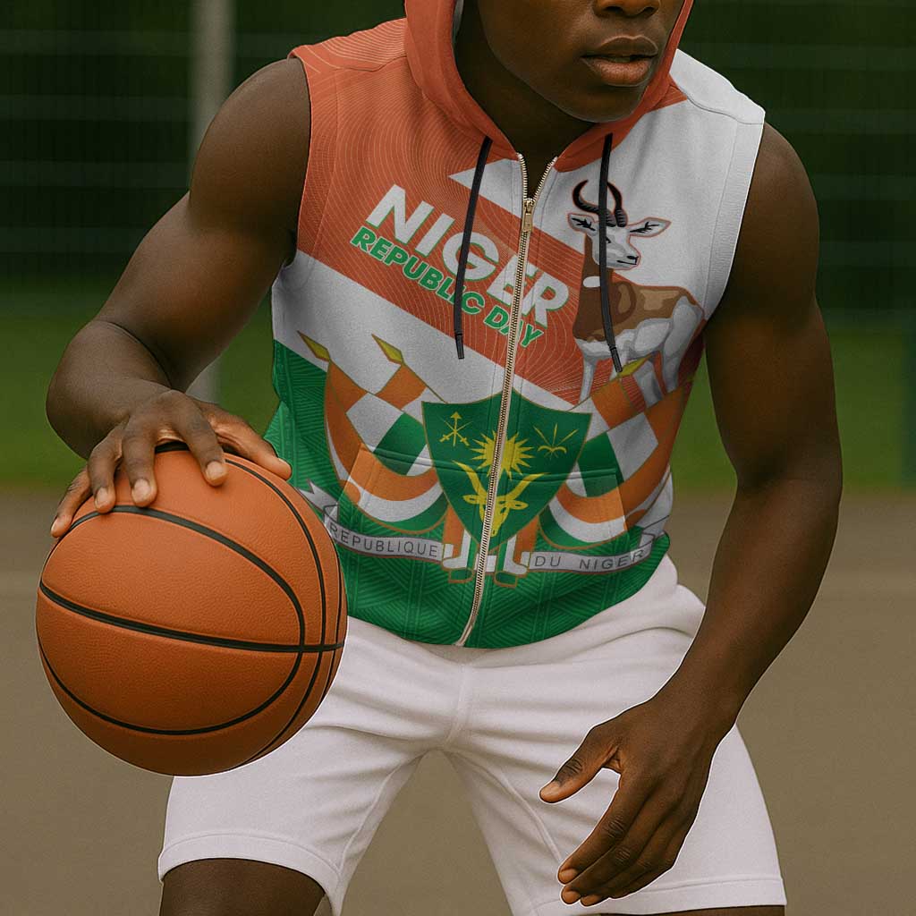 Afro Niger Sleeveless Zip Hoodie Dama Gazelle African Pattern - Republic Day - African Pride
