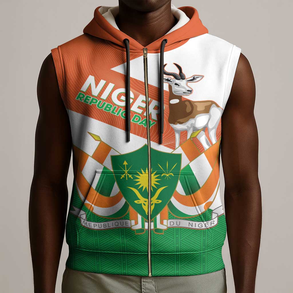 Afro Niger Sleeveless Zip Hoodie Dama Gazelle African Pattern - Republic Day - African Pride