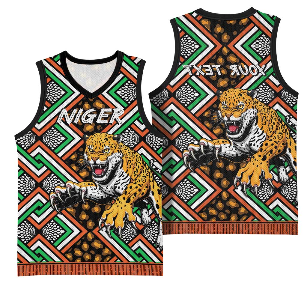 Personalized Afro Niger Basketball Jersey Leopard Ankara African Pattern - African Pride