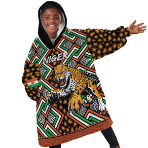 Personalized Afro Niger Kid Wearable Blanket Hoodie Leopard Ankara African Pattern