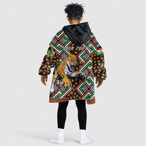 Personalized Afro Niger Kid Wearable Blanket Hoodie Leopard Ankara African Pattern