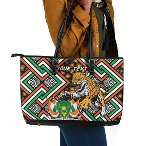 Personalized Afro Niger Leather Tote Bag Leopard Ankara African Pattern