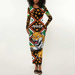 Personalized Afro Niger Long Sleeve Bodycon Dress Leopard Ankara African Pattern LT14
