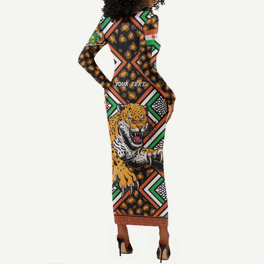 Personalized Afro Niger Long Sleeve Bodycon Dress Leopard Ankara African Pattern LT14