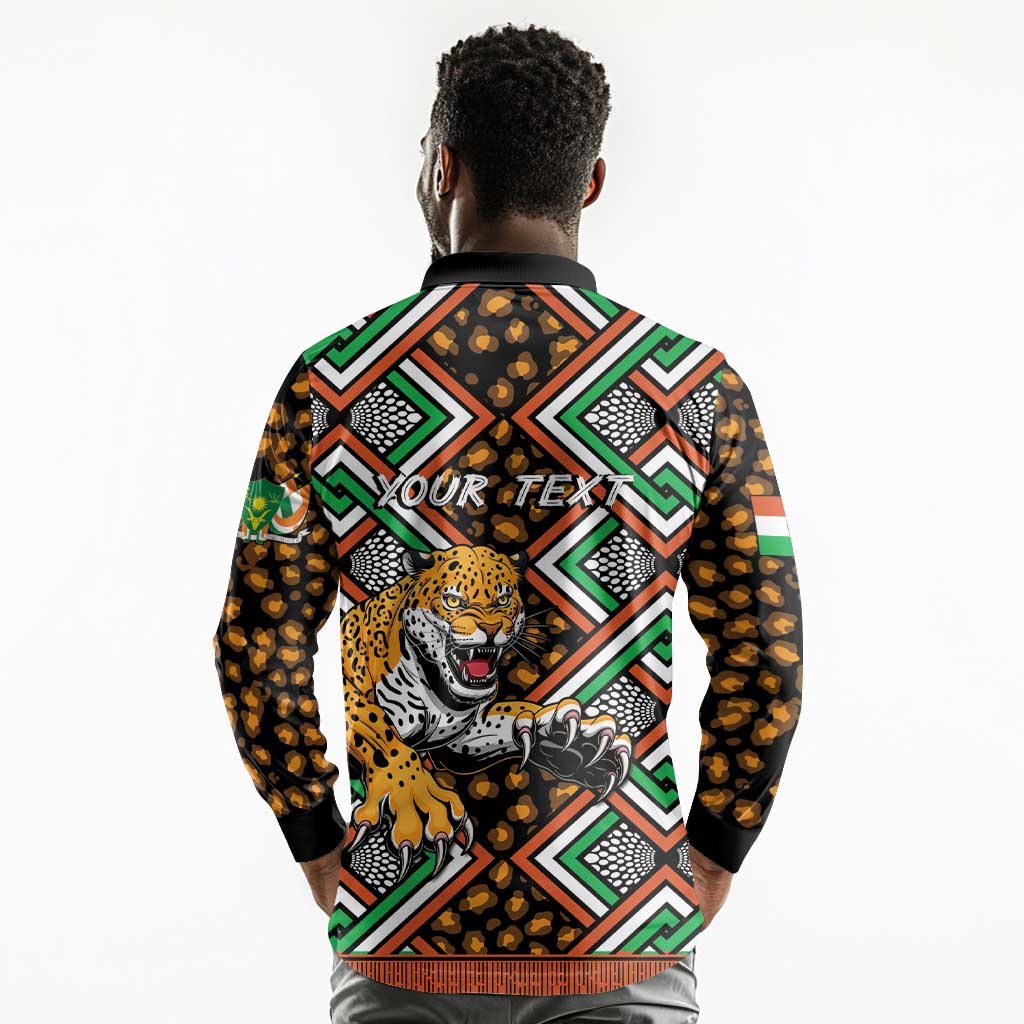 Personalized Afro Niger Long Sleeve Polo Shirt Leopard Ankara African Pattern