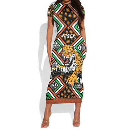 Personalized Afro Niger Short Sleeve Bodycon Dress Leopard Ankara African Pattern LT14