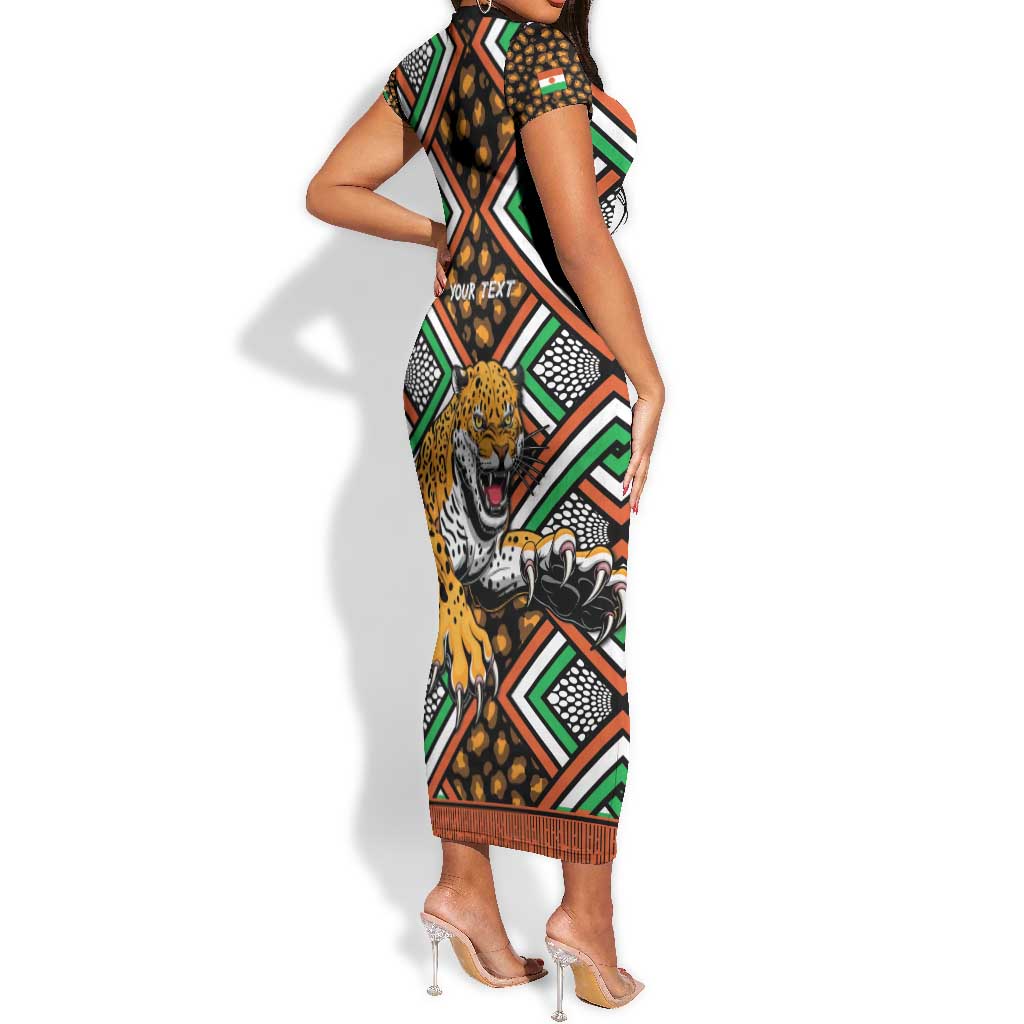 Personalized Afro Niger Short Sleeve Bodycon Dress Leopard Ankara African Pattern LT14