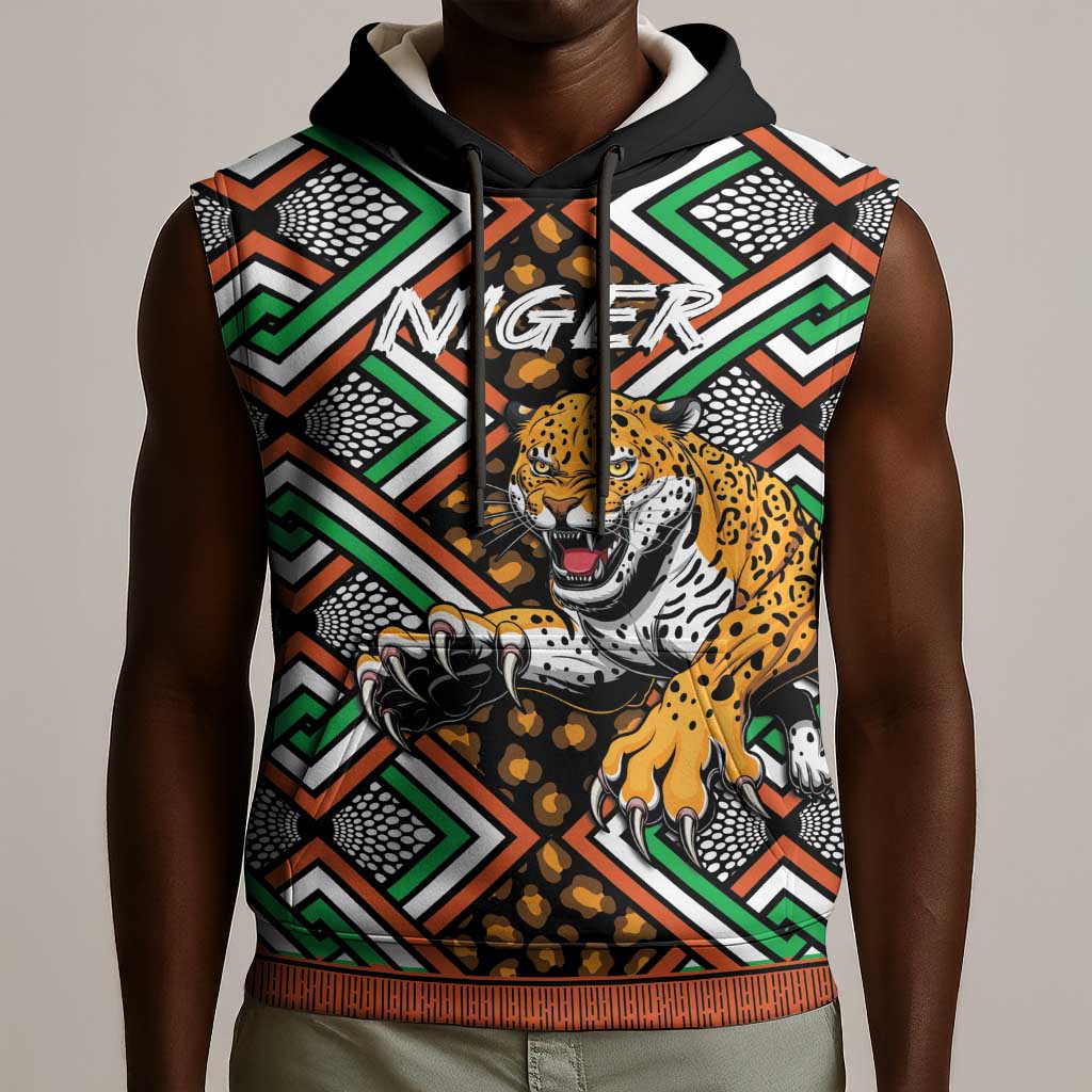 Personalized Afro Niger Sleeveless Hoodie Leopard Ankara African Pattern - African Pride