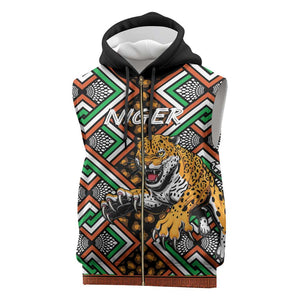 Personalized Afro Niger Sleeveless Zip Hoodie Leopard Ankara African Pattern - African Pride