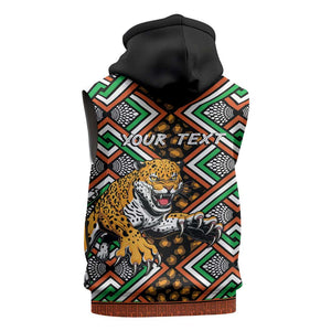 Personalized Afro Niger Sleeveless Zip Hoodie Leopard Ankara African Pattern - African Pride