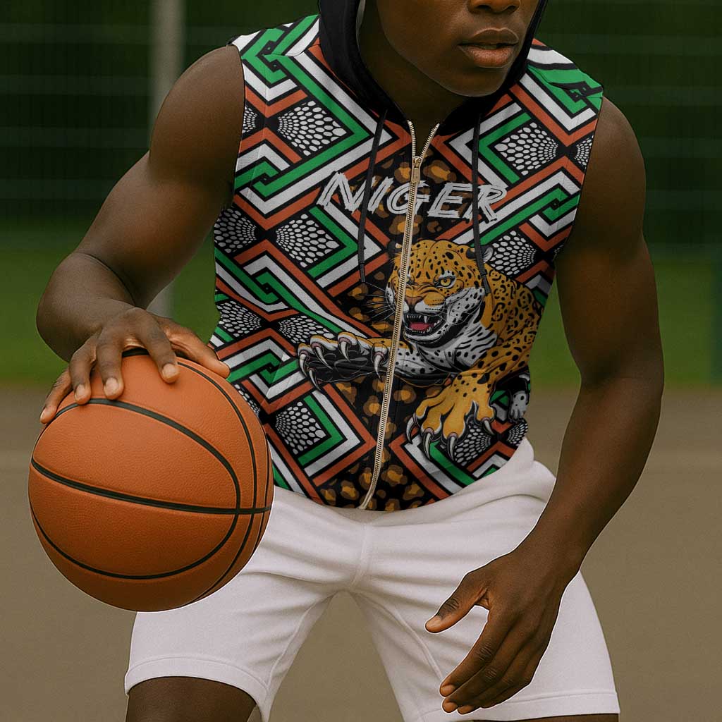 Personalized Afro Niger Sleeveless Zip Hoodie Leopard Ankara African Pattern - African Pride
