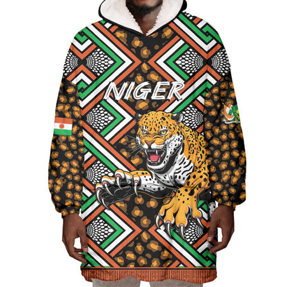 Personalized Afro Niger Wearable Blanket Hoodie Leopard Ankara African Pattern