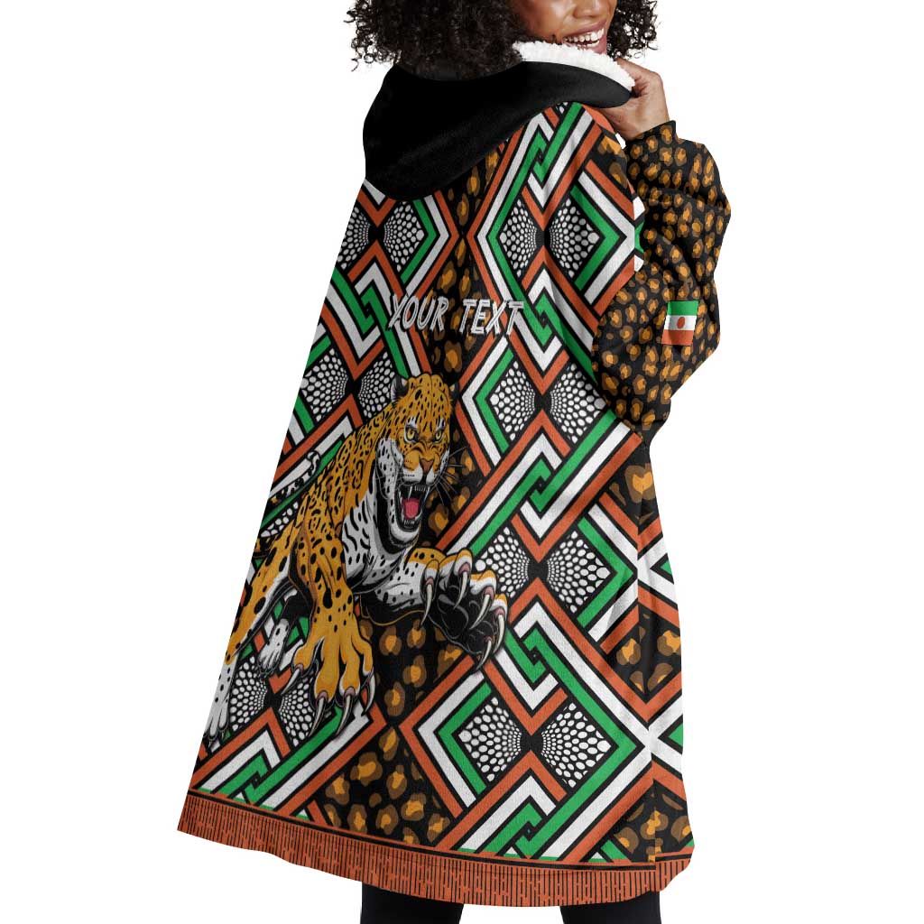 Personalized Afro Niger Wearable Blanket Hoodie Leopard Ankara African Pattern