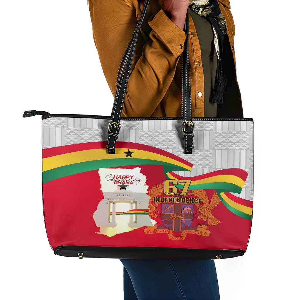 Ghana Independence Day Leather Tote Bag Gana Map Happy 67 Years Anniversary