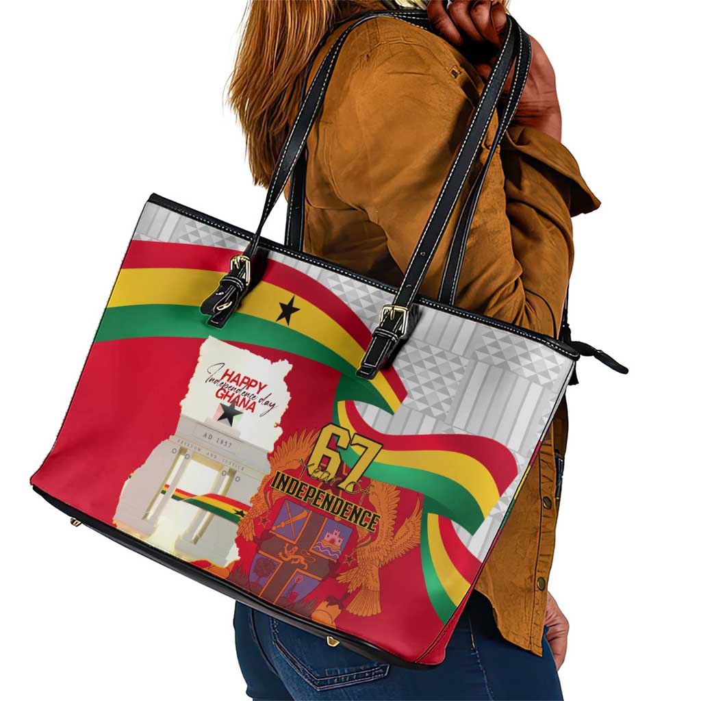 Ghana Independence Day Leather Tote Bag Gana Map Happy 67 Years Anniversary