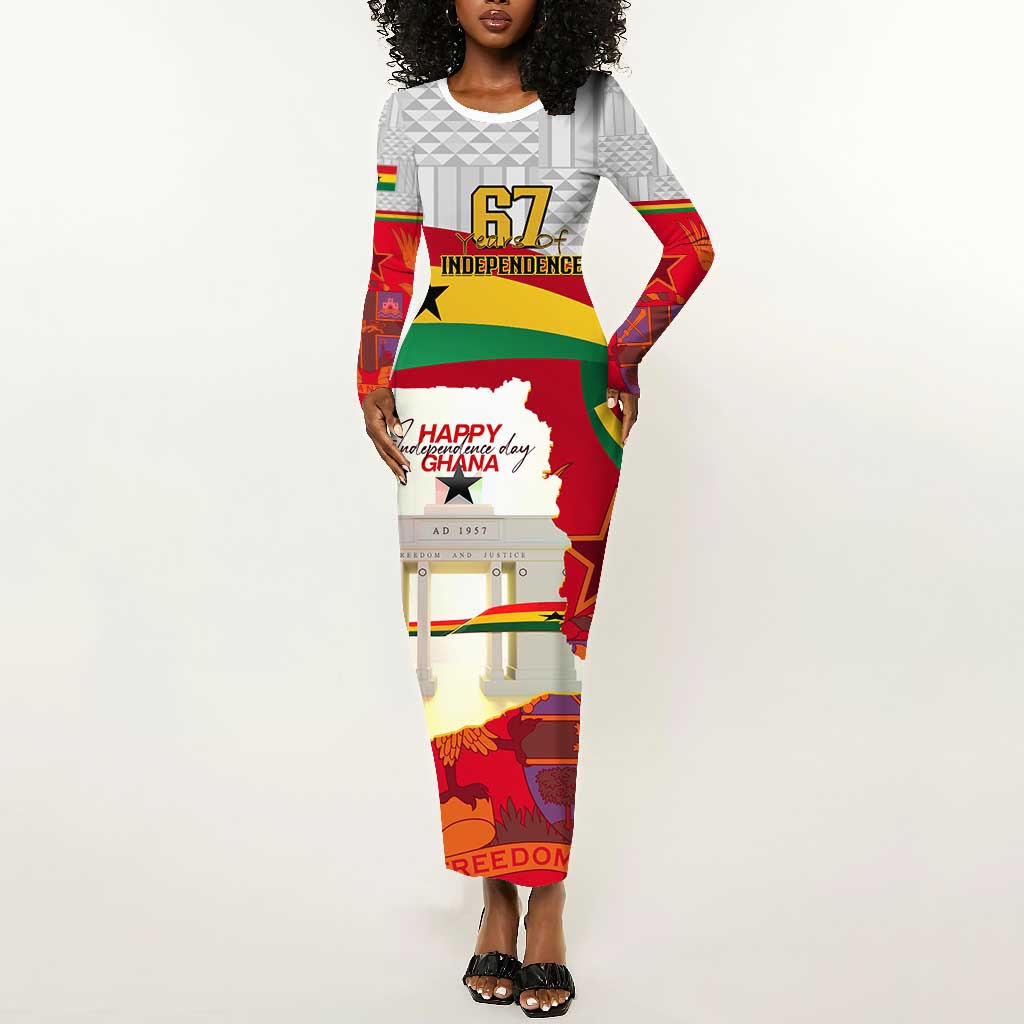 Ghana Independence Day Long Sleeve Bodycon Dress Gana Map Happy 67 Years Anniversary LT14
