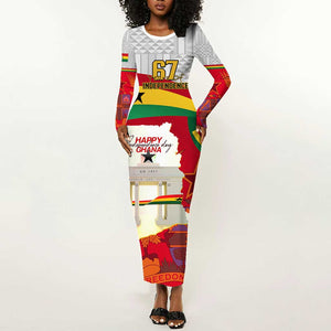 Ghana Independence Day Long Sleeve Bodycon Dress Gana Map Happy 67 Years Anniversary LT14