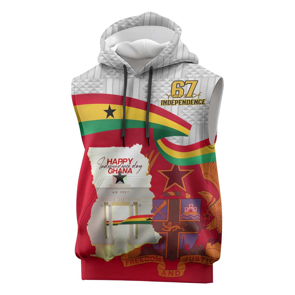 Ghana Independence Day Sleeveless Hoodie Gana Map Happy 67 Years Anniversary - African Pride