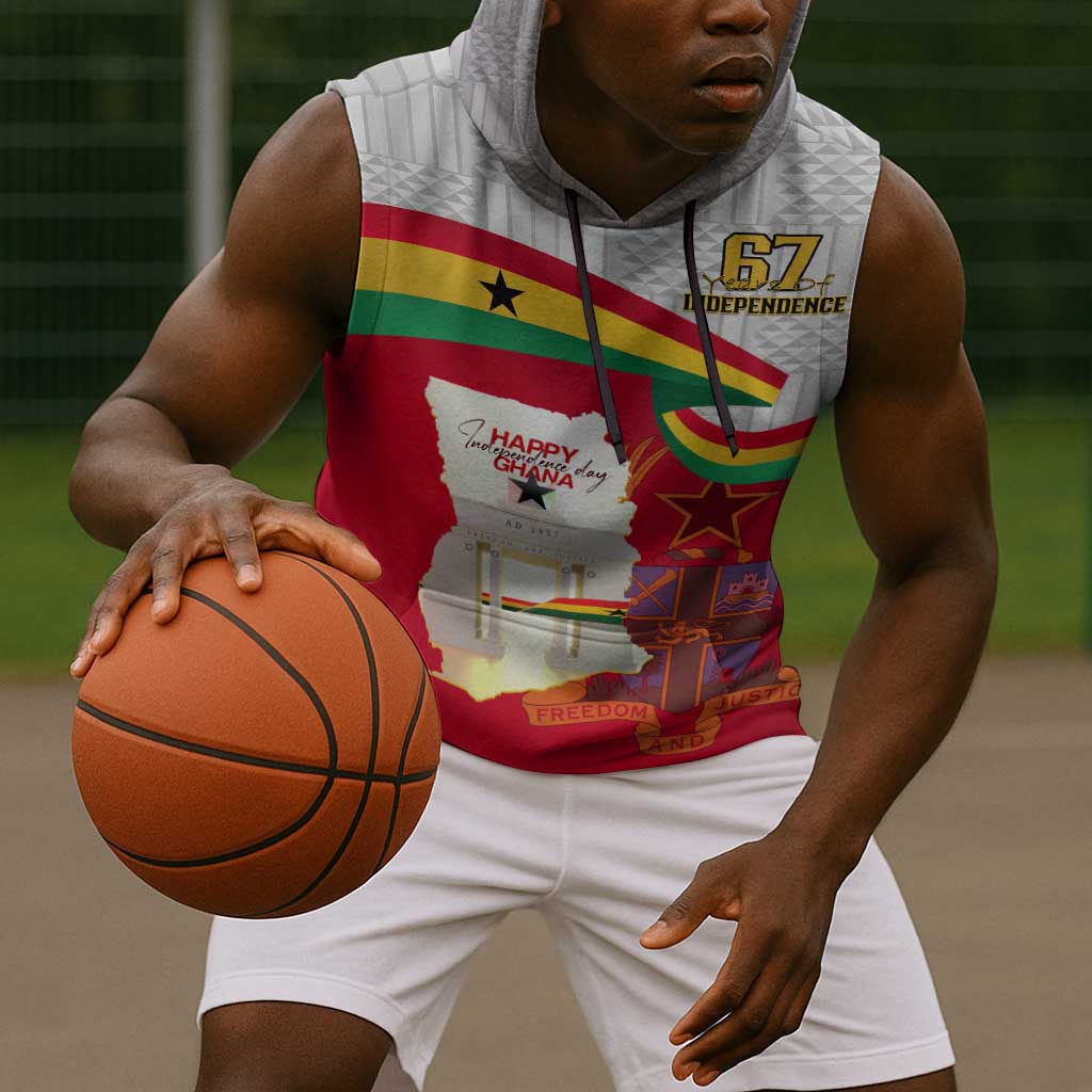 Ghana Independence Day Sleeveless Hoodie Gana Map Happy 67 Years Anniversary - African Pride