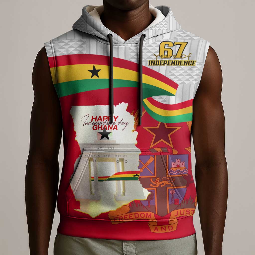 Ghana Independence Day Sleeveless Hoodie Gana Map Happy 67 Years Anniversary - African Pride