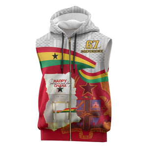 Ghana Independence Day Sleeveless Zip Hoodie Gana Map Happy 67 Years Anniversary - African Pride